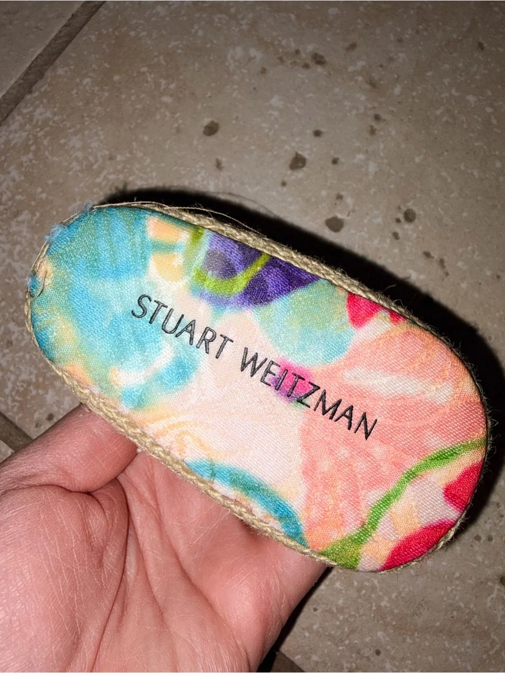 Stuart Weitzman Kids Multicolor Floral Espadrille Sandals with Pink Ribbon